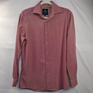 Tom Baine Performance Collection Slim Fit Red Geometric Button Up Size S